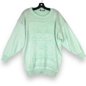 Organically Grown Sweater Womens Size Medium Mint Green Vintage 80s Fairy Pastel